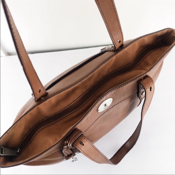 Fossil Long Live Vintage Rich Tan Rugged Leather Tote Carryall Shoulder Bag - Picture 5 of 15